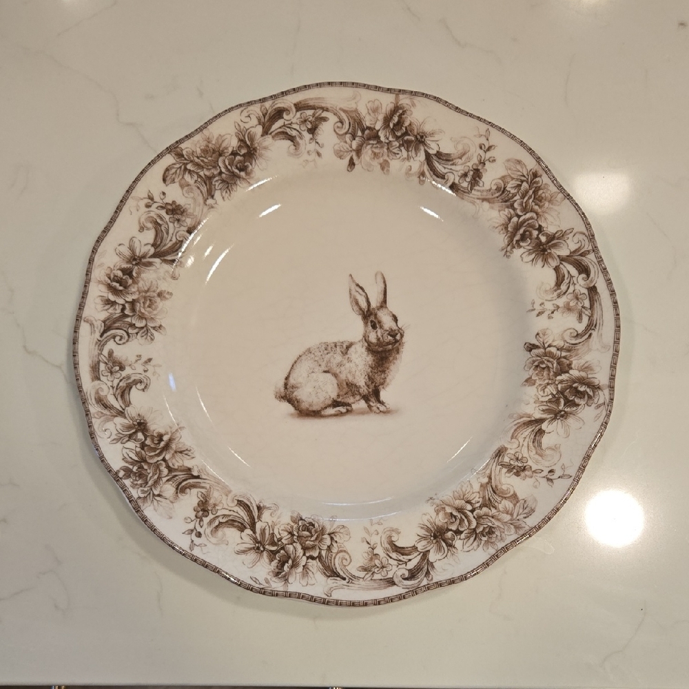 Elegant Brown Floral Rabbit Plate